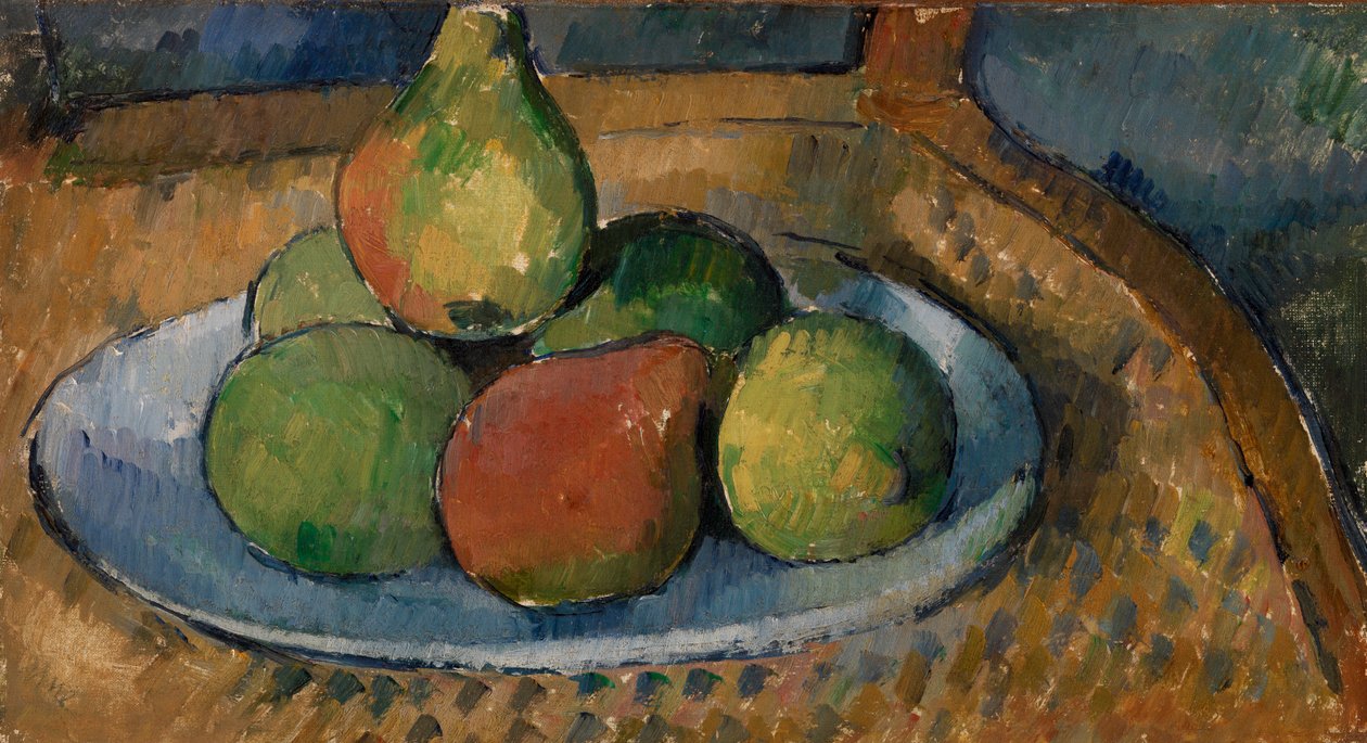 Tallrik med frukt på en stol av Paul Cézanne
