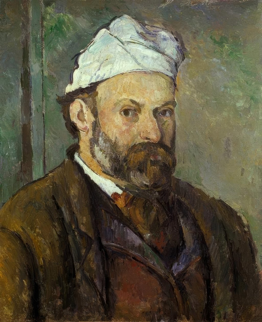 Porträtt av konstnären i den vita mössan av Paul Cézanne