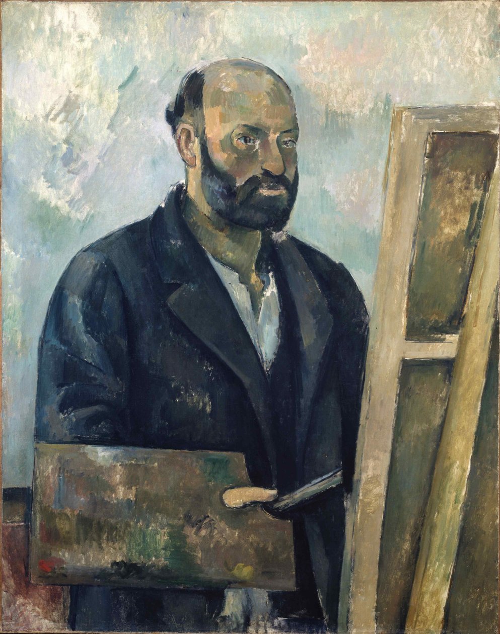 Porträtt av konstnären med en palett, ca. 1890. av Paul Cézanne