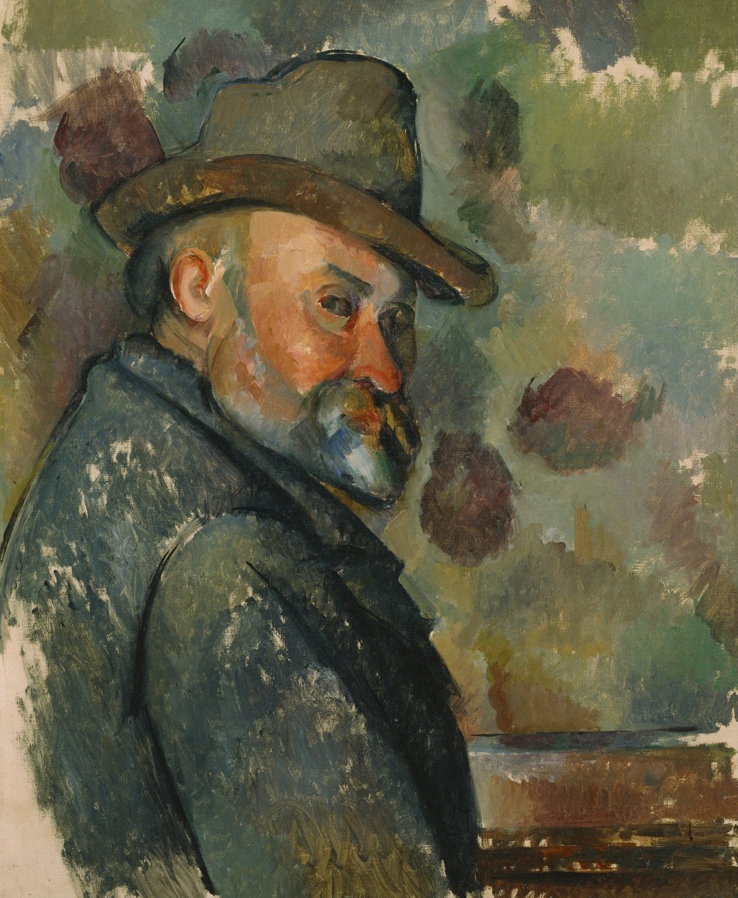 Självporträtt i hatt av Paul Cézanne
