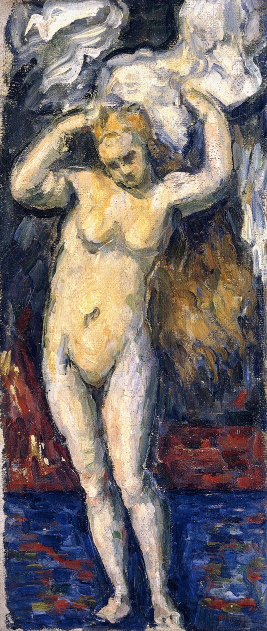 Stående badare, torkar hennes hår, c.1869 av Paul Cézanne