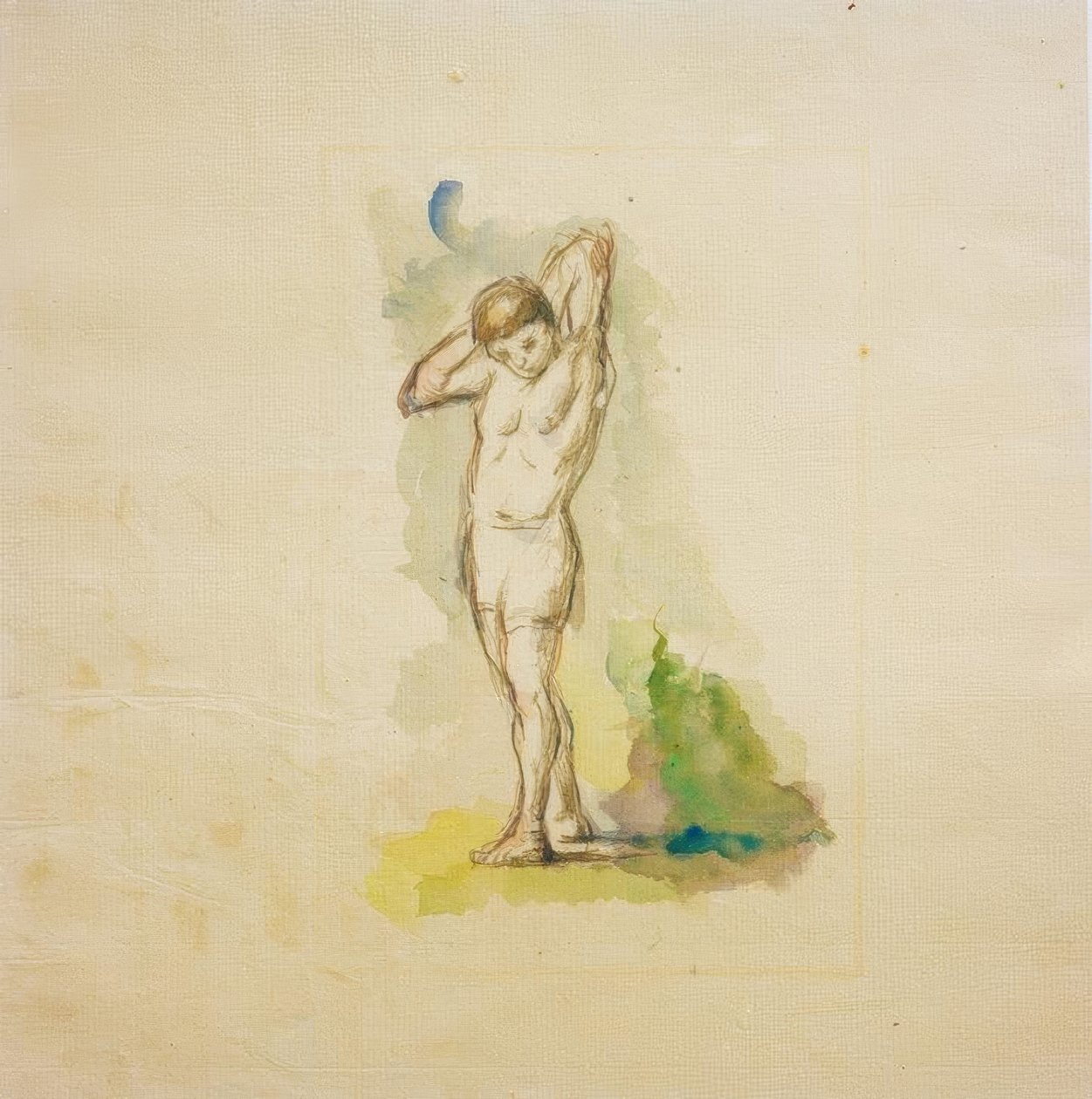 Stående badande med armarna i kors bakom nacken av Paul Cézanne