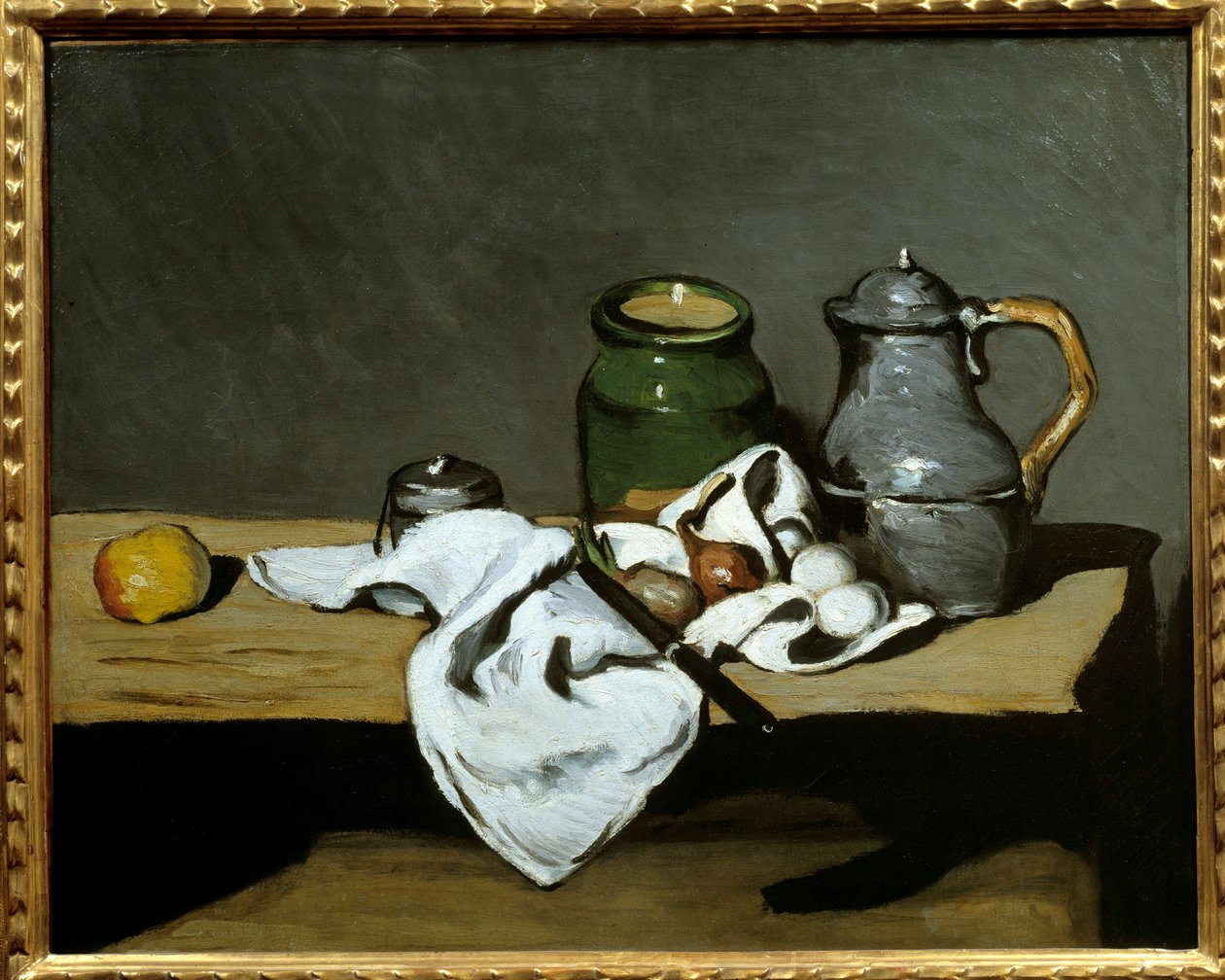 Stilleben vid vattenkokaren Målning av Paul Cezanne (1839-1906) 1869 Sön. 0,64x0,81 m Paris, musee d