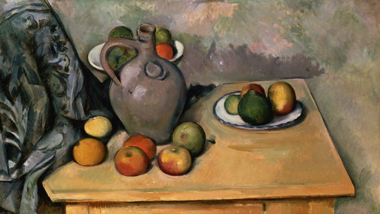 Stilleben med blått draperi, ca 1893-94 (olja på papper) av Paul Cézanne