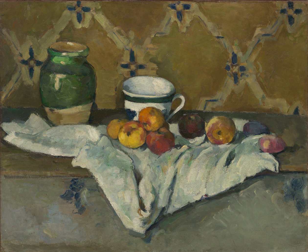 Stilleben med burk, kopp och äpplen, c.1877 av Paul Cézanne