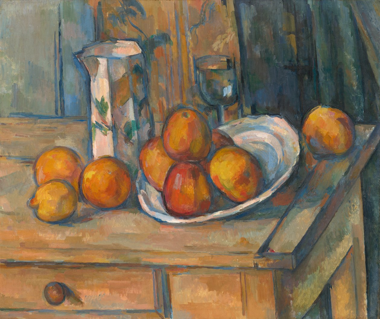 Stilleben med mjölkkanna och frukt av Paul Cézanne