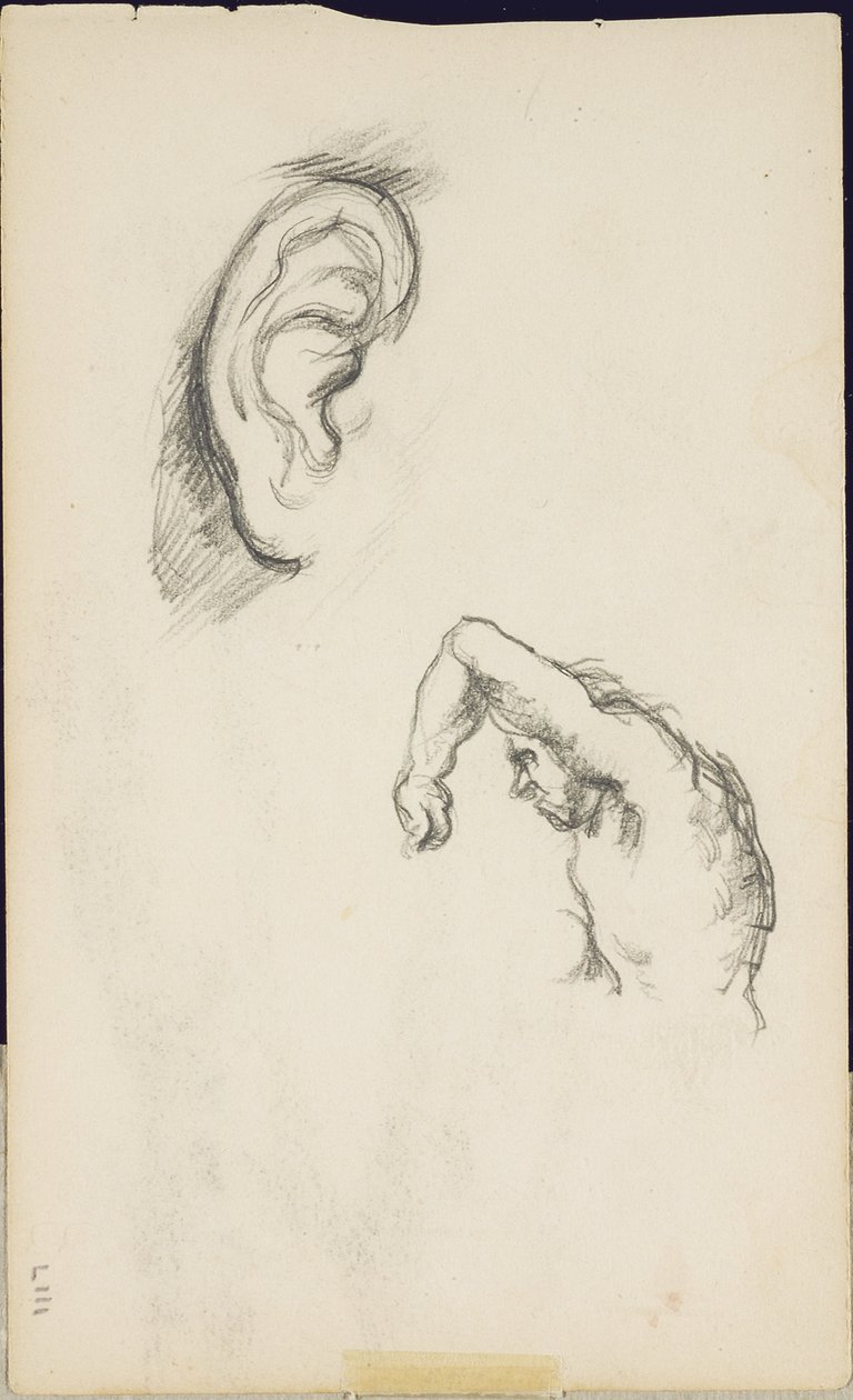 Studier efter Luca Signorelli: ett öra och en mansfigur, c.1877-80 av Paul Cézanne