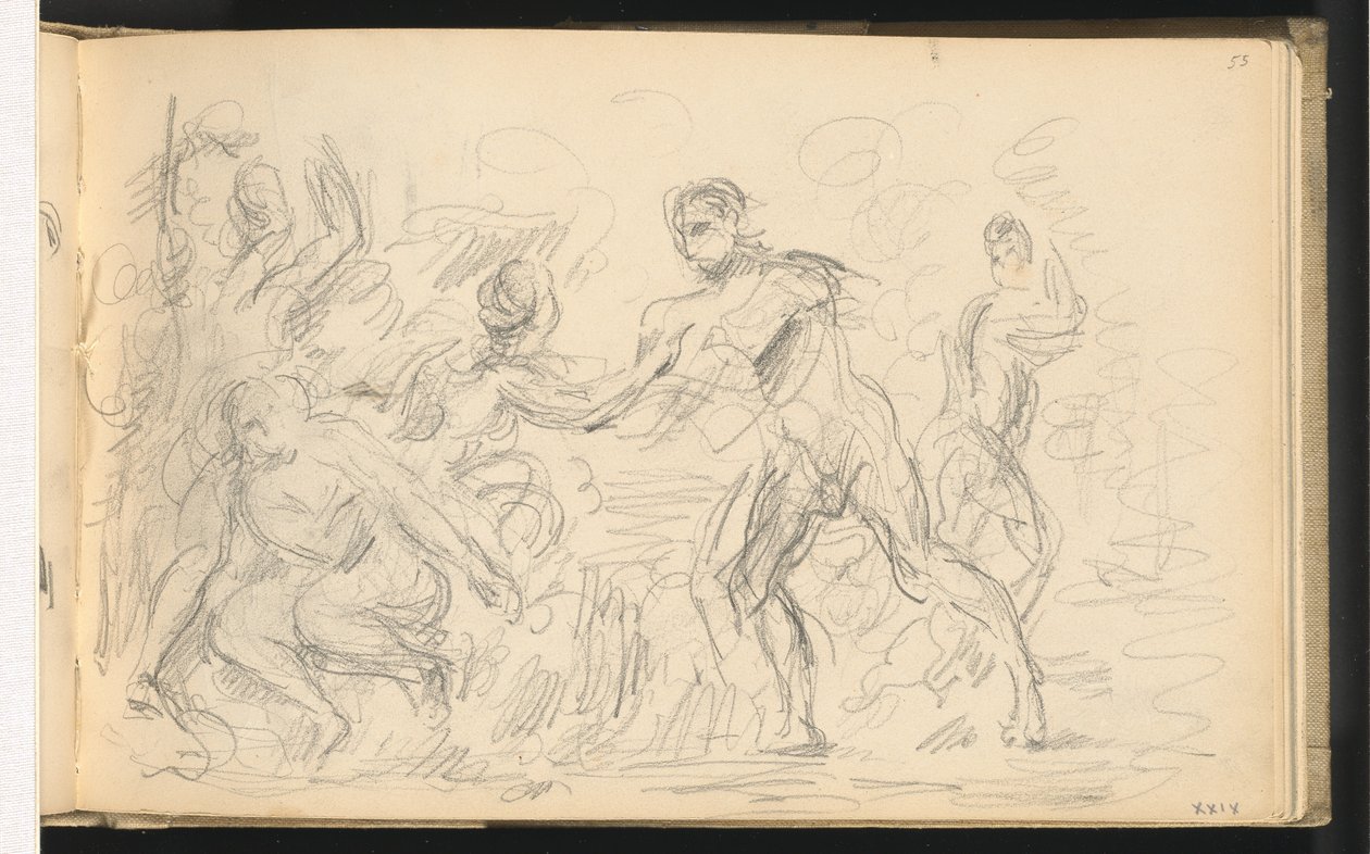 Studera för "The Judgment of Paris" eller "The Amorous Shepherd" av Paul Cézanne