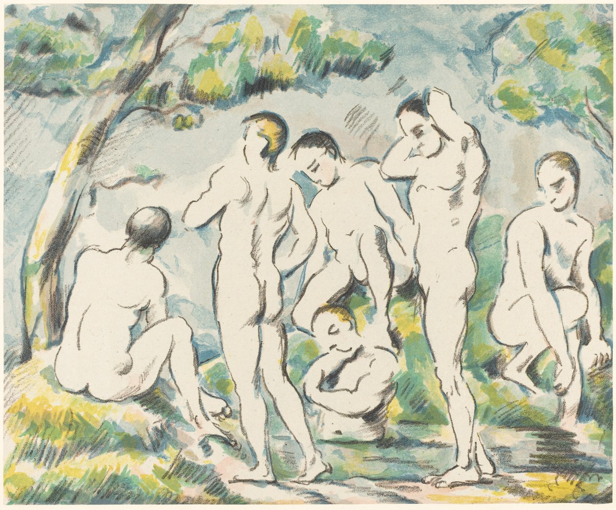 The Baders (Small Plate) av Paul Cézanne
