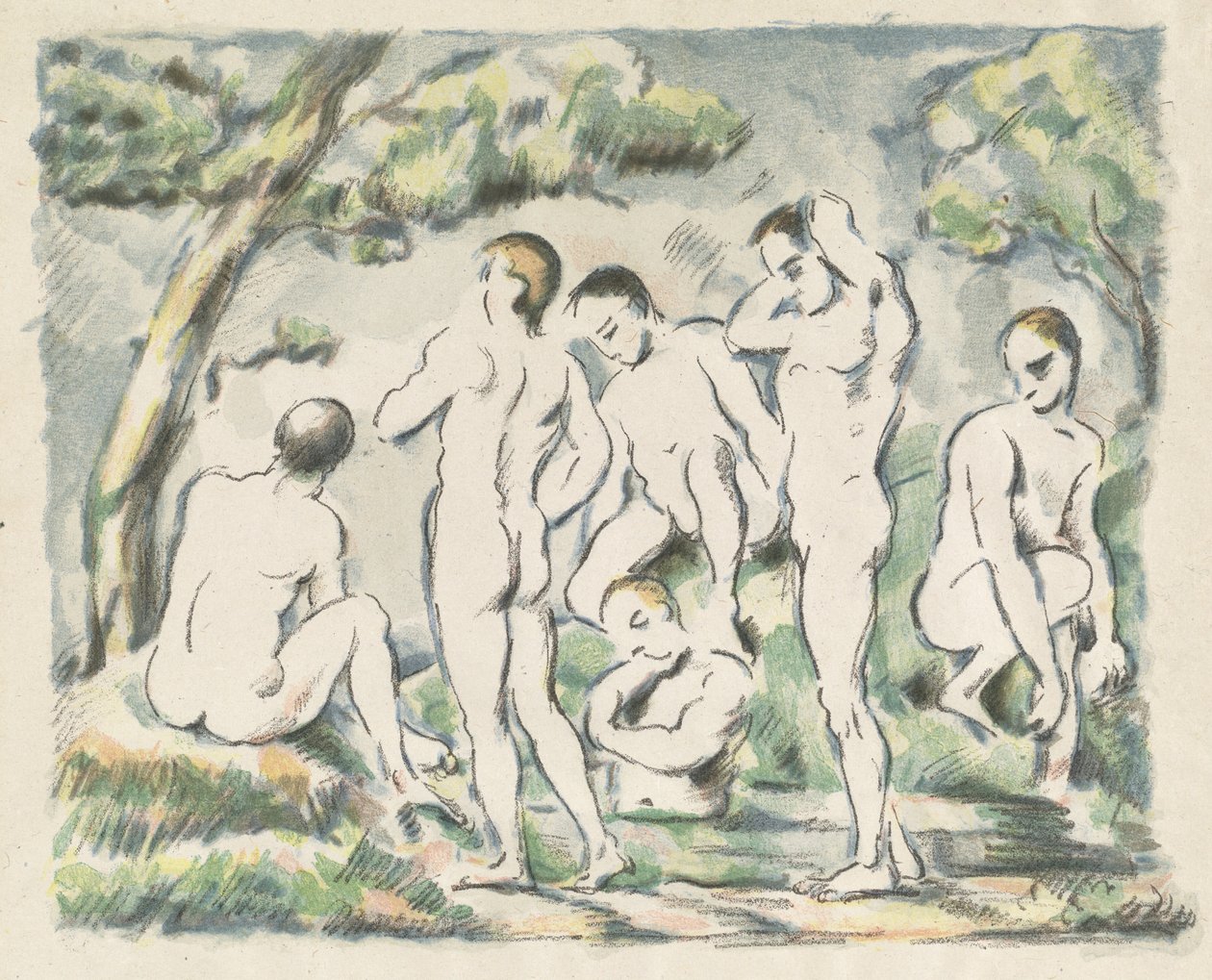 The Baders (Small Plate) av Paul Cézanne