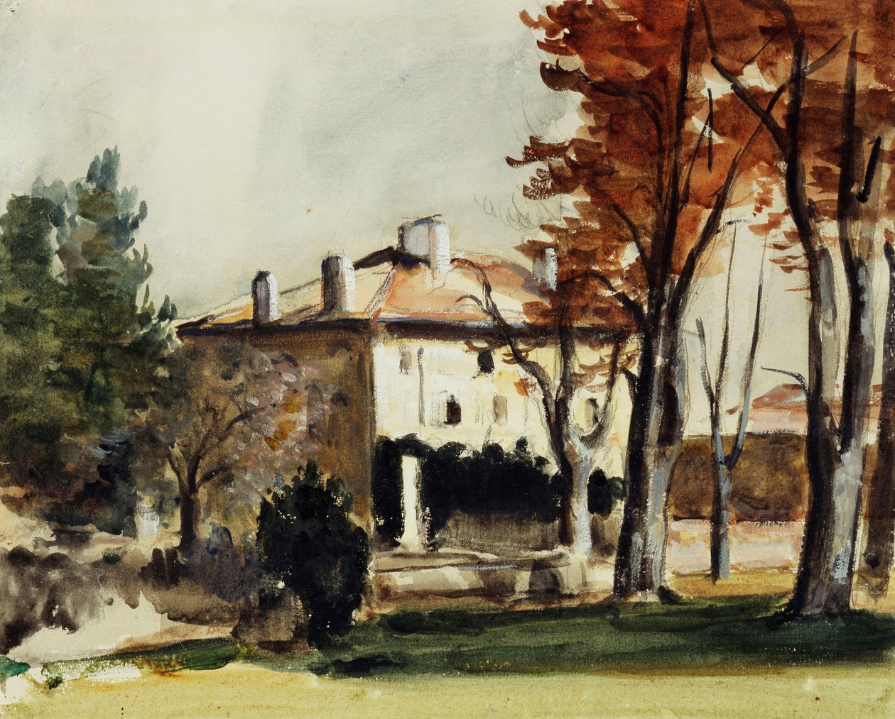 Jas de Bouffans hus; Herrgården i Jas de Bouffan, ca 1870 av Paul Cézanne