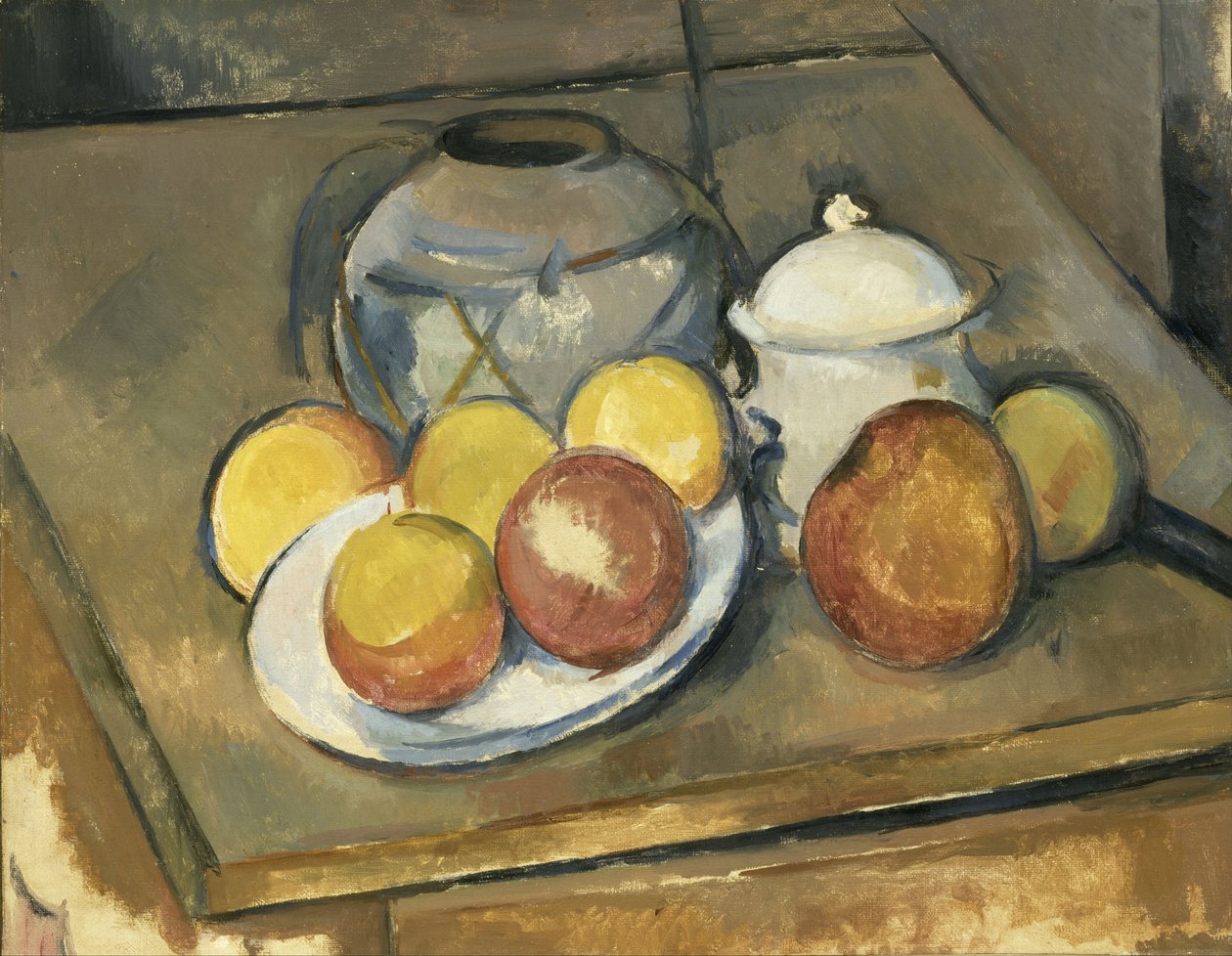 Vas, sockerskål och äpplen av Paul Cézanne