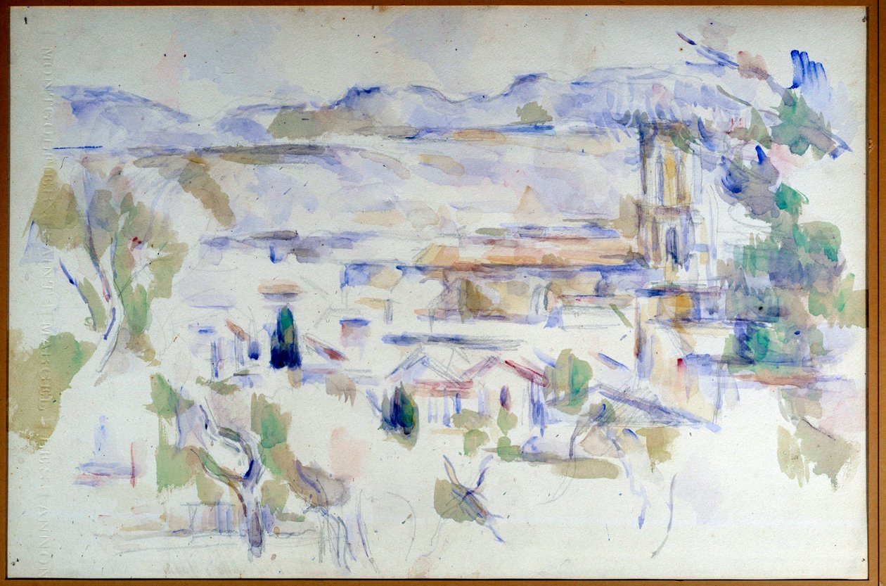 Utsikt över Cathedrale d"Aix en Provence Vattenfärg på linje vid blygruvan av Paul Cezanne av Paul Cézanne