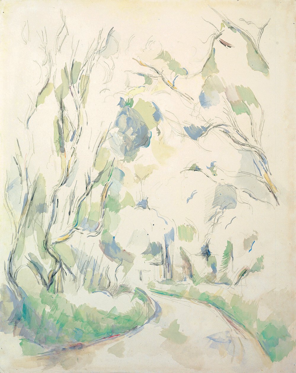 Brunnar och en slingrande stig i Chateau Noir Park; Väl och slingrande väg i området Chateau Noir, c.1900 av Paul Cézanne
