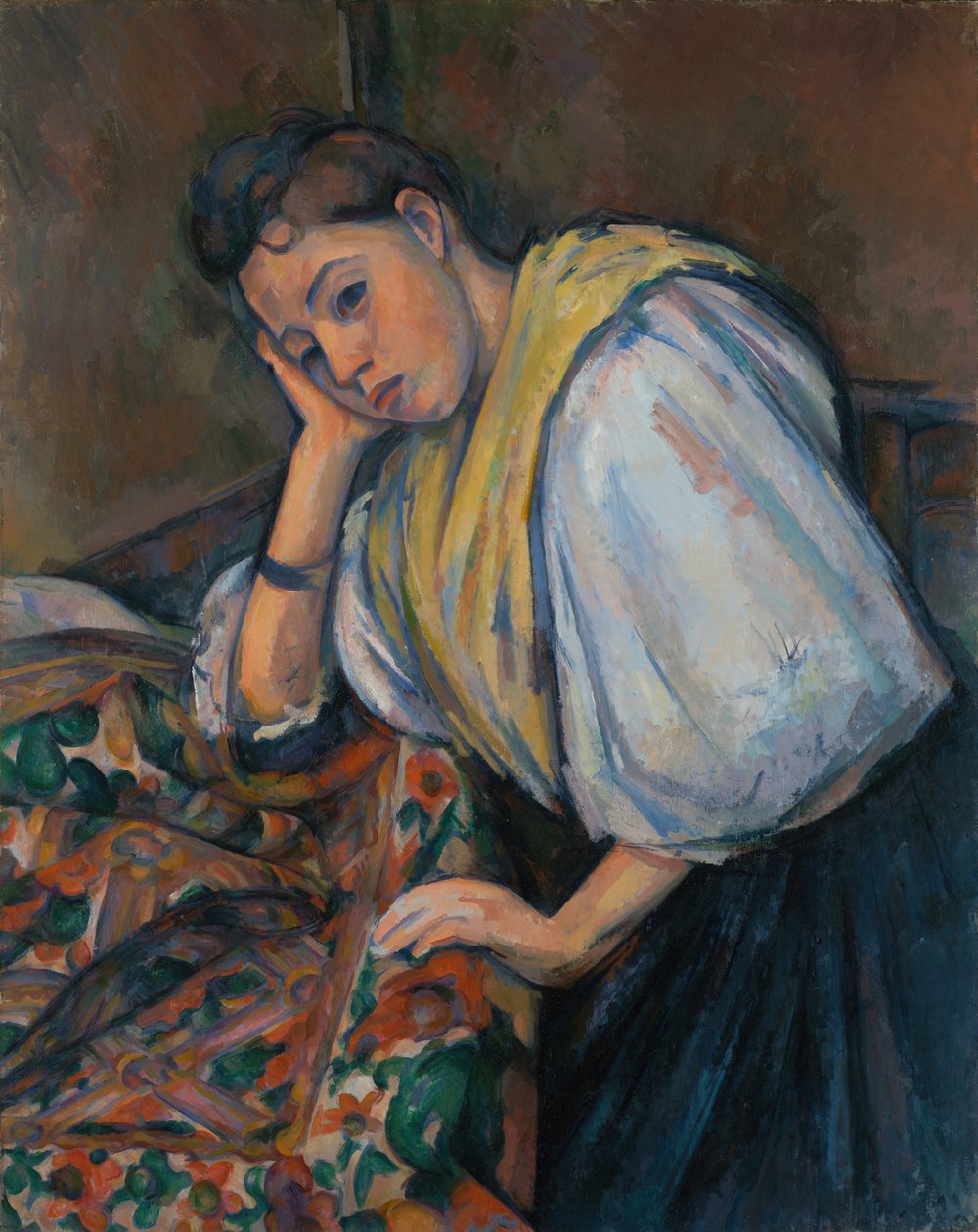 Ung italiensk kvinna vid ett bord av Paul Cézanne