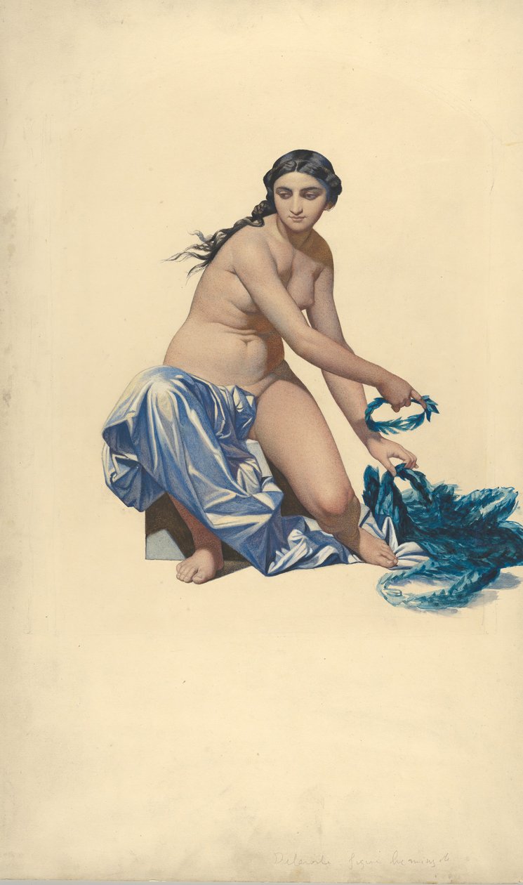 Studera för en berömmelsesfigur, från Hémicycle des Beaux-Arts, École des Beaux-Arts, ca. 1837-41. av Paul Delaroche