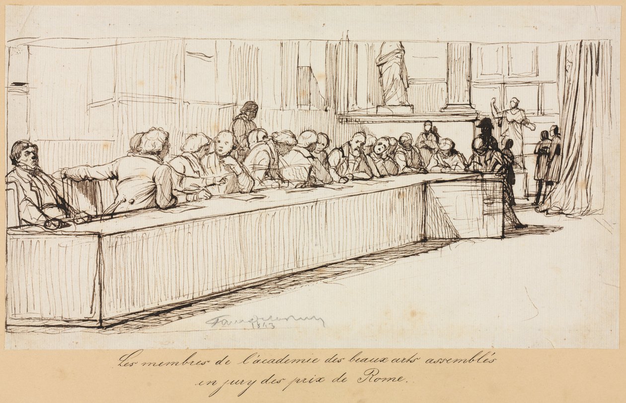 Medlemmarna av Academy of Beaux-Arts samlades för att juryn Rompriset av Paul Delaroche
