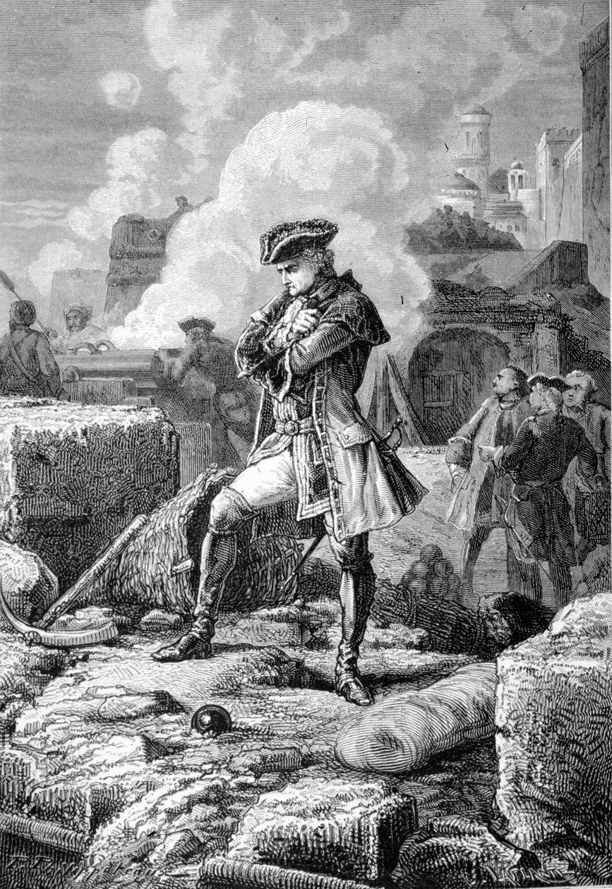 Thomas Arthur Lally, Baron de Tollendal Under belägringen av Pondichery 1760 - Gravyr av Paul Philipotteaux (1846-1923) - Thomas Arthur, Baron de Tollendal, greve de Lally (1702-1766), fransk officer Lally-Tolendal på vallarna av Pondicherry av Paul Dominique Philippoteaux