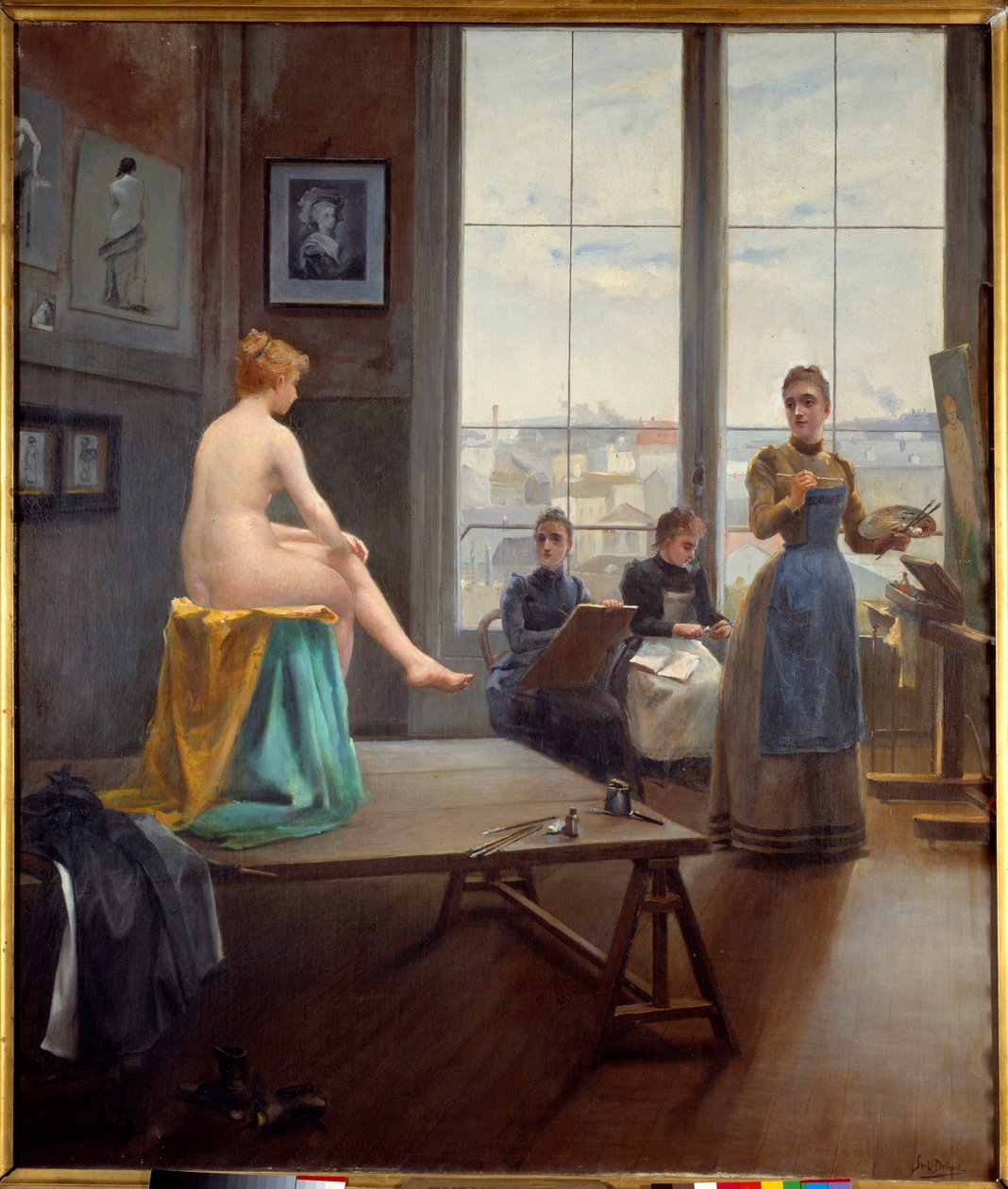Verkstad för unga flickor En modell poserar för unga kvinnliga målare. Målning av Paul Duthoit (gjord 1858-?) 1896 Dim. 1,20 x 1,04 m Pau, Museum of Fine Arts av Paul Duthoit