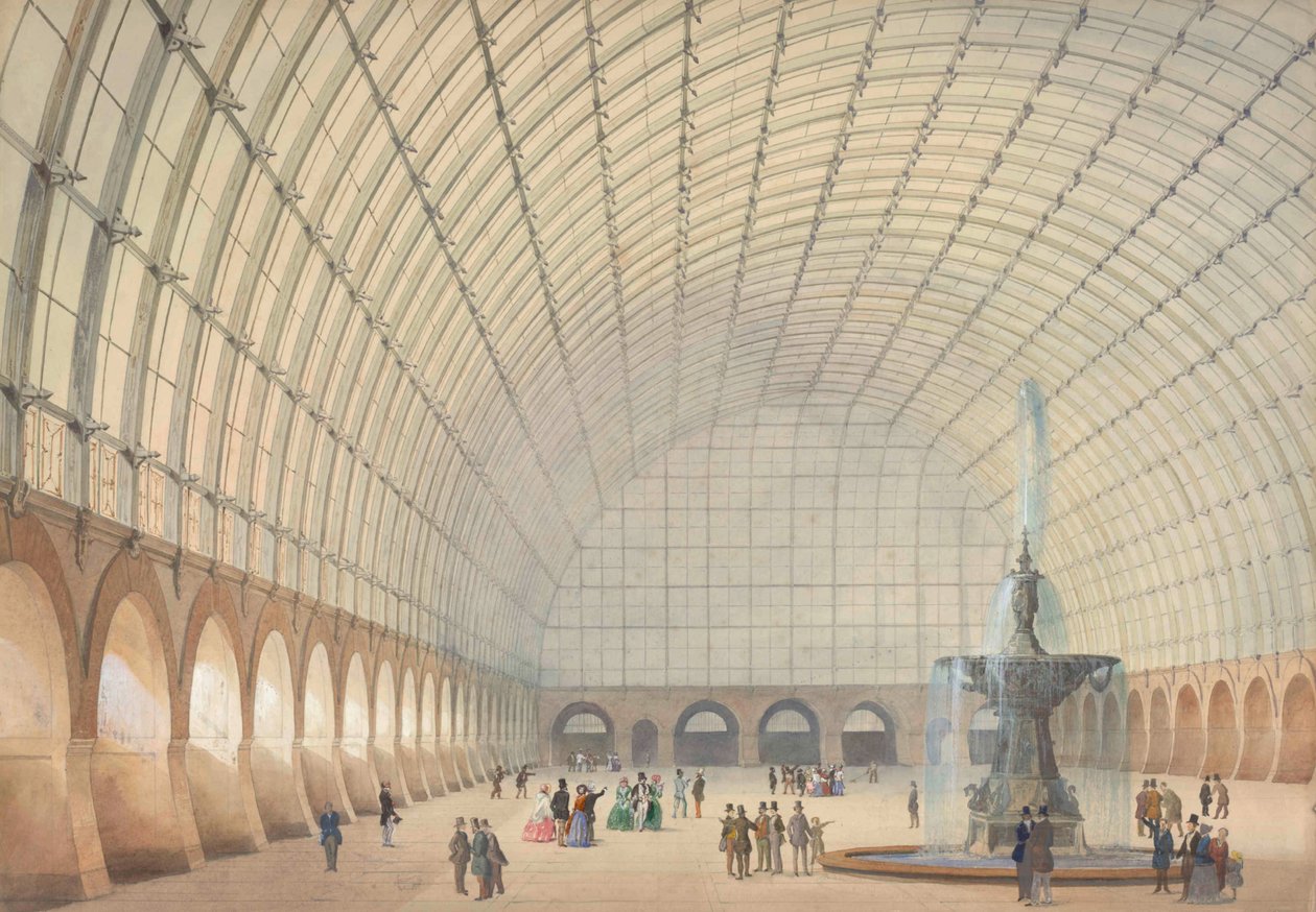 Design för en motions- och industriell utställningshall i Wien, perspektivisk interiör, 1853. av Paul Eduard Sprenger