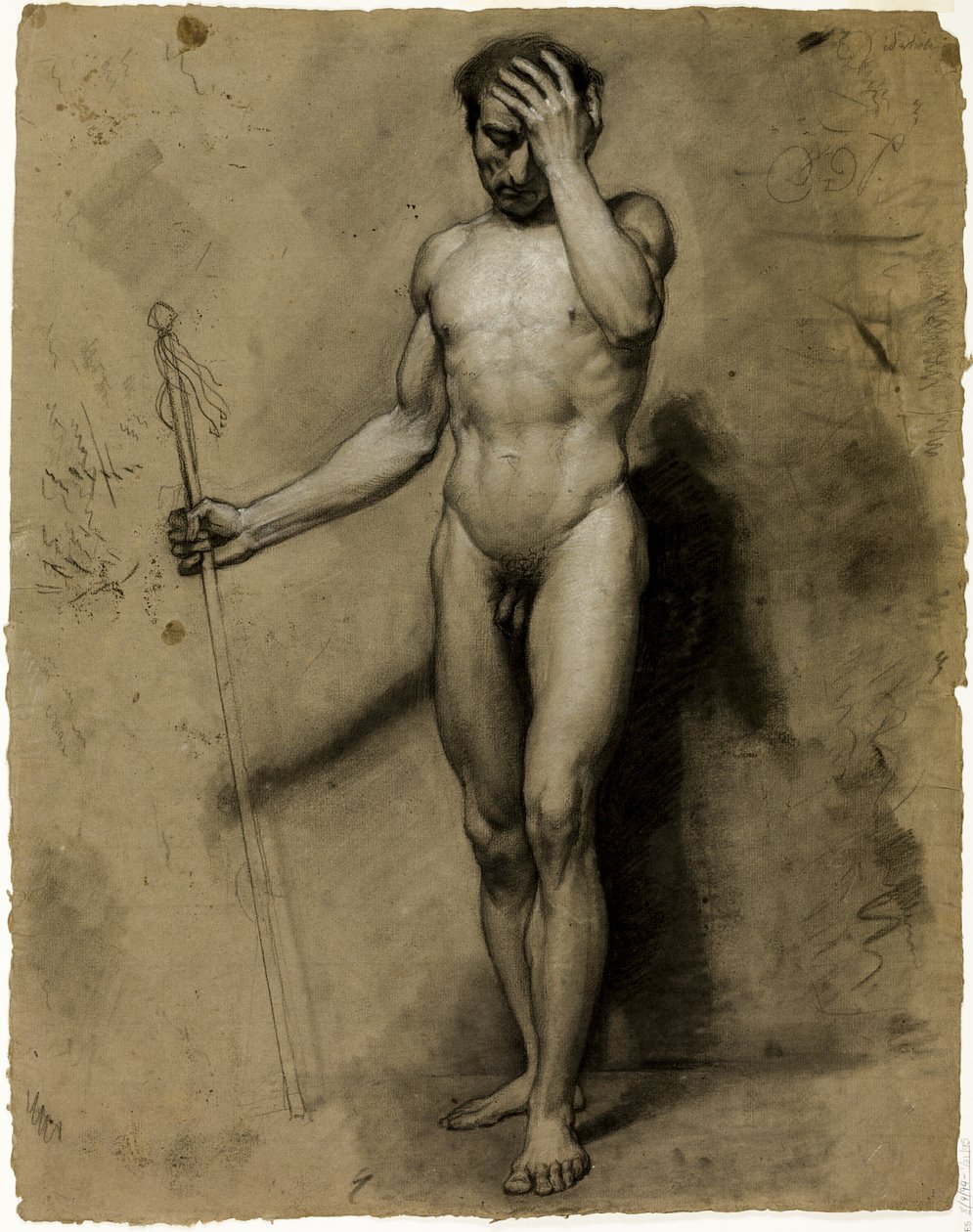 Stående manlig naken (recto); Klassiskt huvud (verso) av Paul Emile Detouche