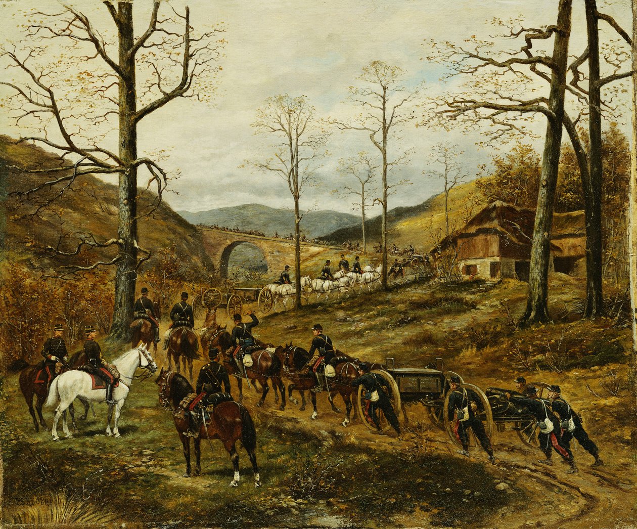 Artilleri som rör sig genom en dal, Rezonville, av Paul Emile Leon Perboyre