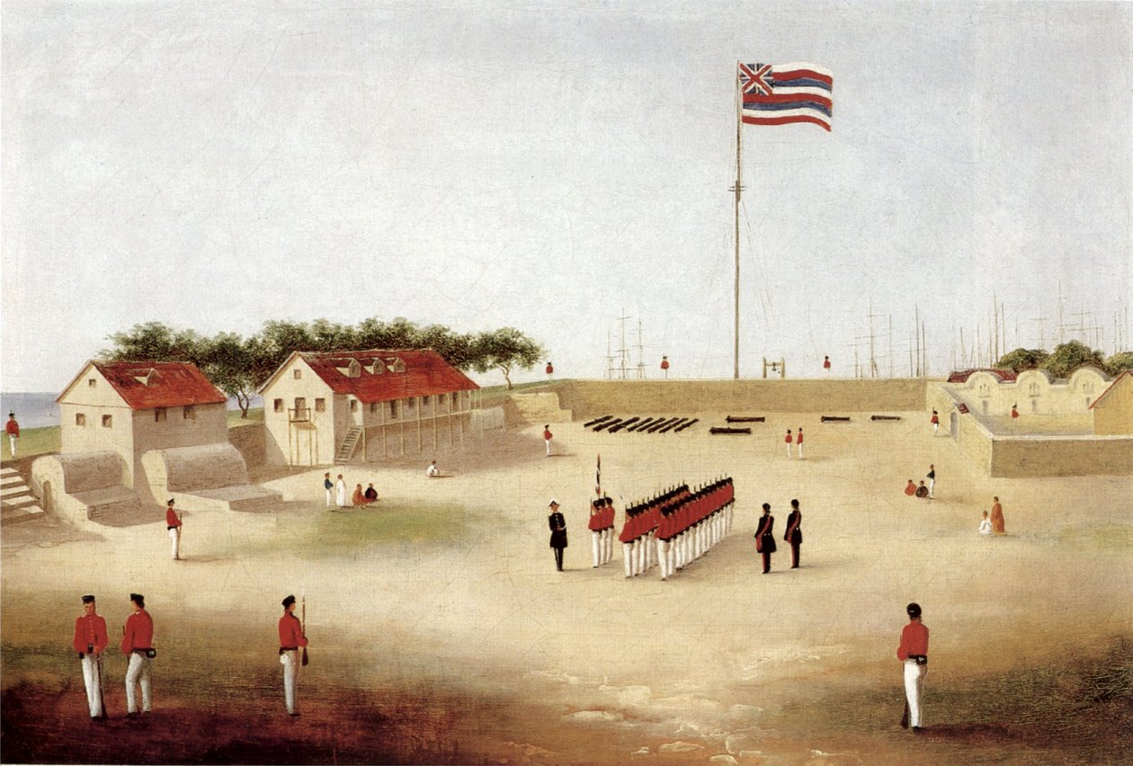 Utsikt över Honolulu Fort, ca 1853 (olja på duk) av Paul Emmert
