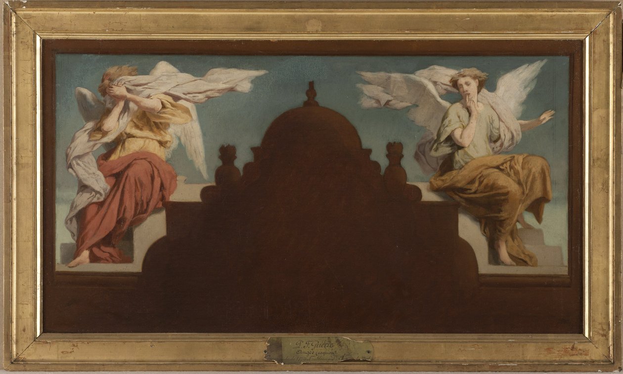 Skiss till kyrkan Saint-Etienne-du-Mont: Deux anges assis, 1874 (olja på duk) av Paul Felix Guerie