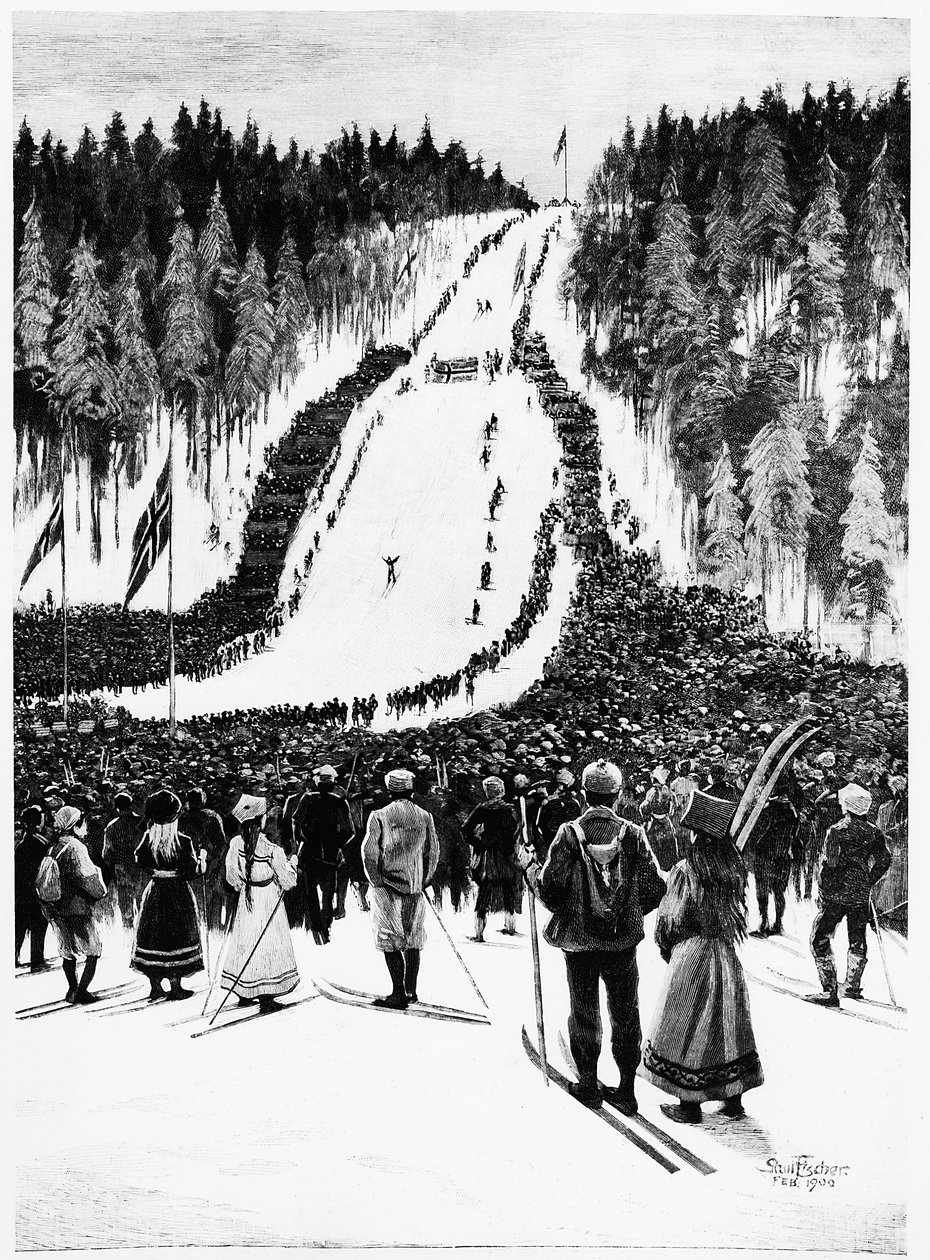 Skidor: Det norska derbyt, skidloppet - teckning av Paul fisher, feb. 1900, Bibl. des Arts Deco. av Paul Fischer