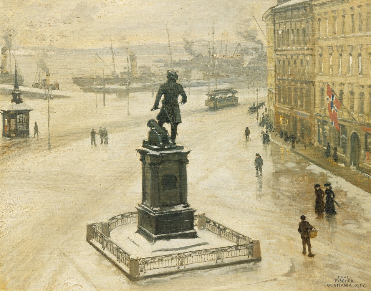 Statyn av Tordenskiold mot Piperviken, Oslo hamn, 1906 av Paul Fischer