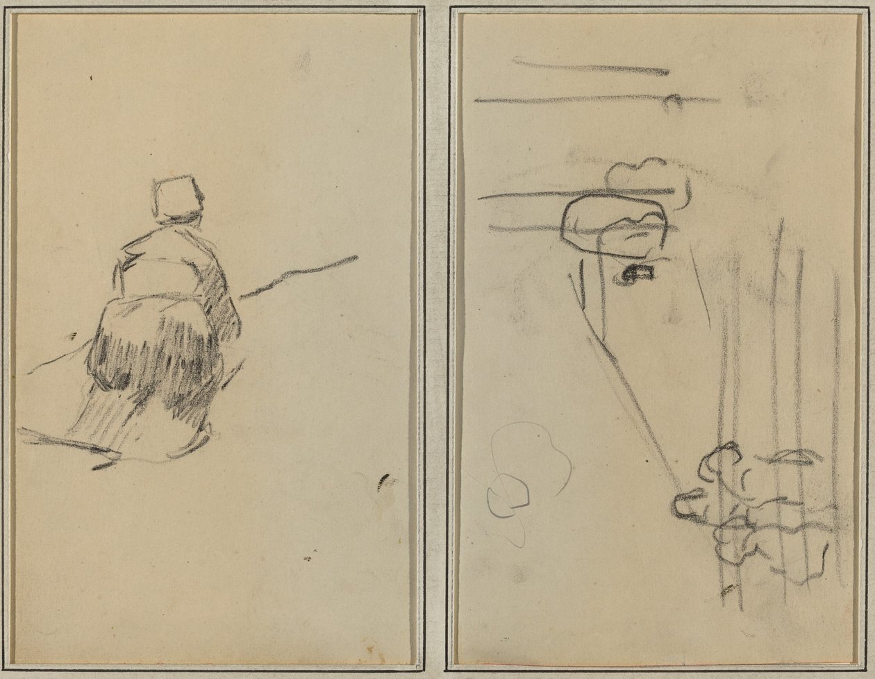 En bretonsk kvinna som går; Skiss med trappor [verso] av Paul Gauguin