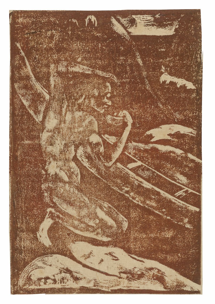 En fiskare som dricker bredvid sin kanot av Paul Gauguin