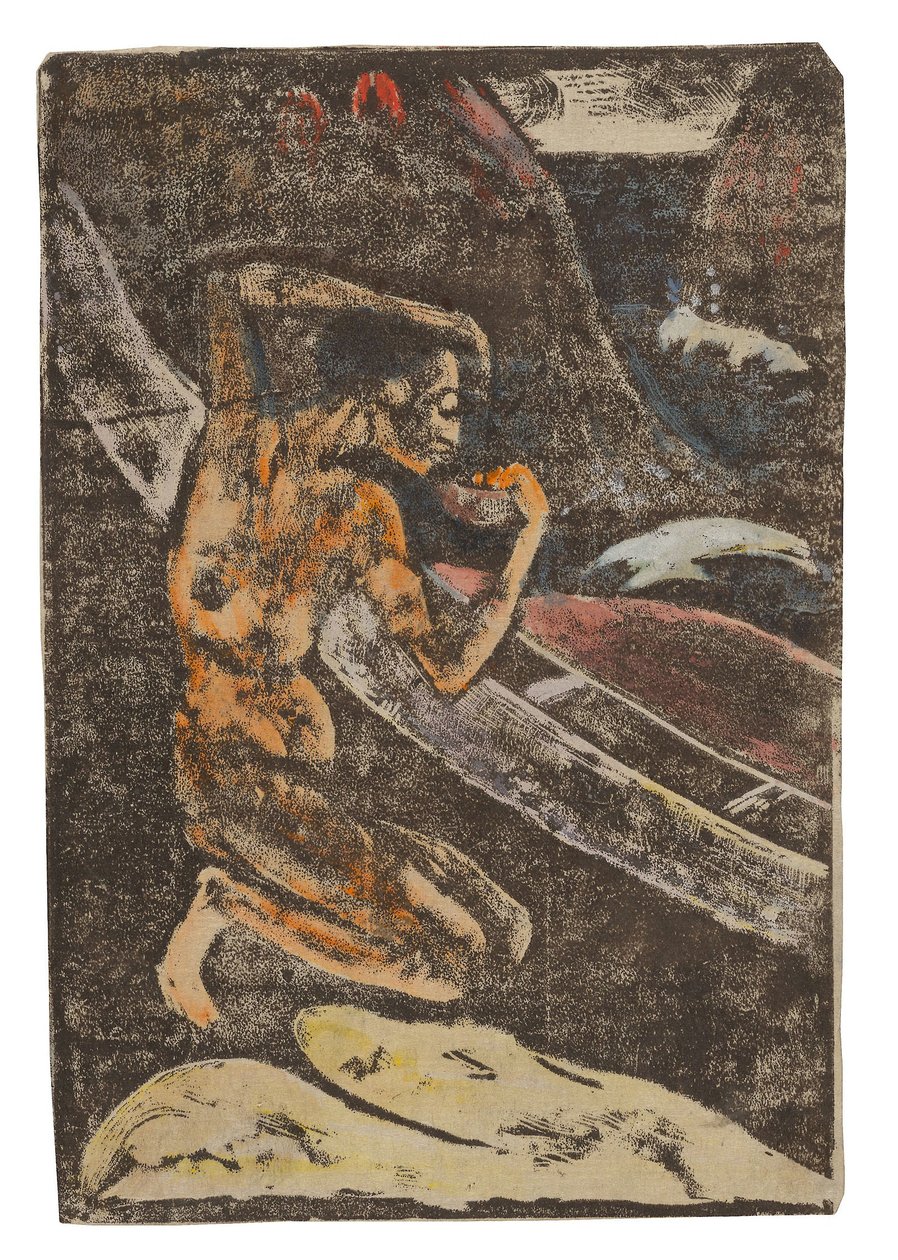 En fiskare som dricker bredvid sin kanot av Paul Gauguin