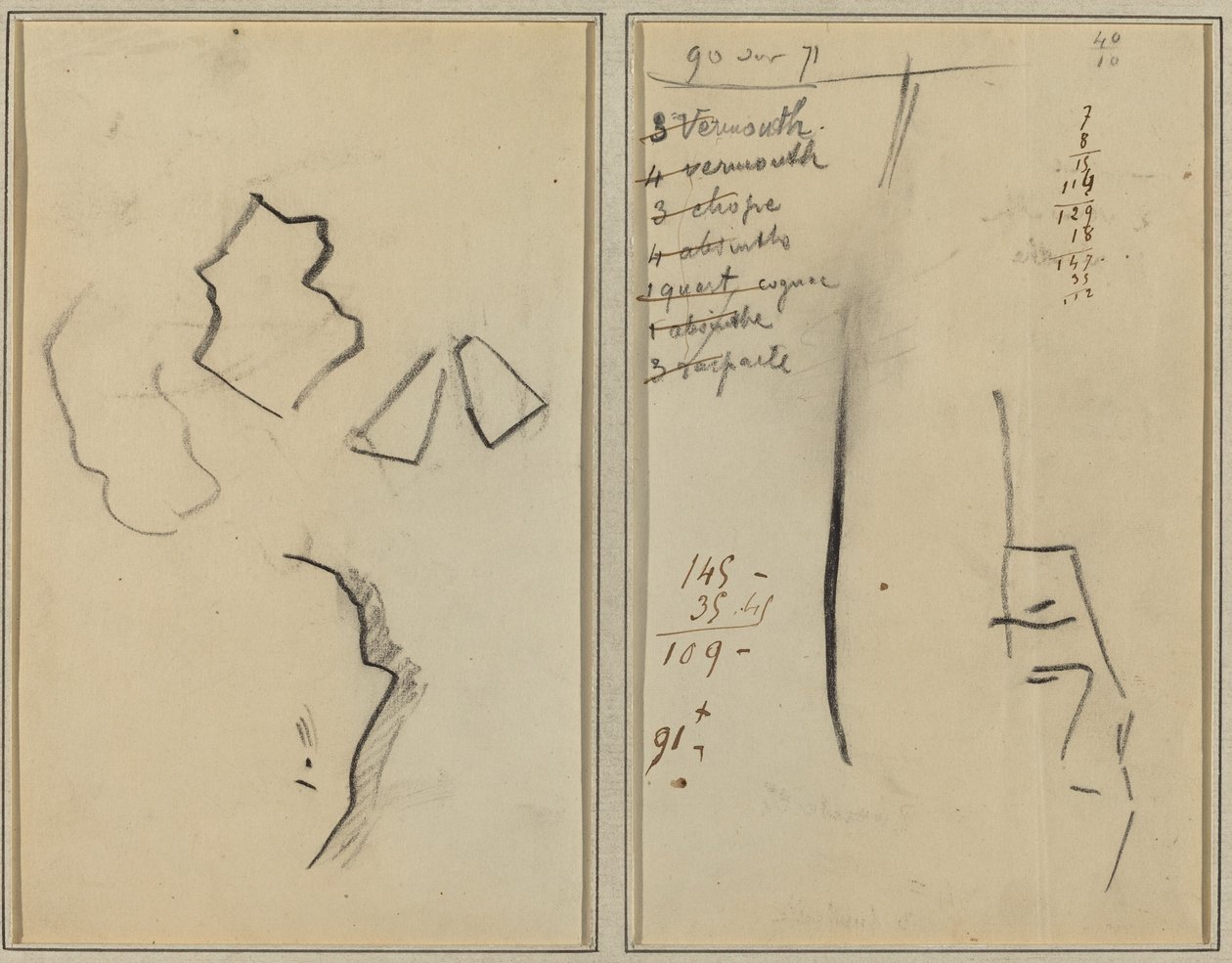 En profil och fyra former; Skiss av en mans huvud [recto] av Paul Gauguin