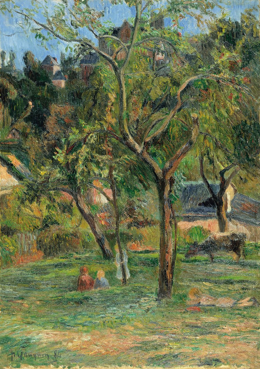 En fruktträdgård under kyrkan i Bihorel, 1884 av Paul Gauguin