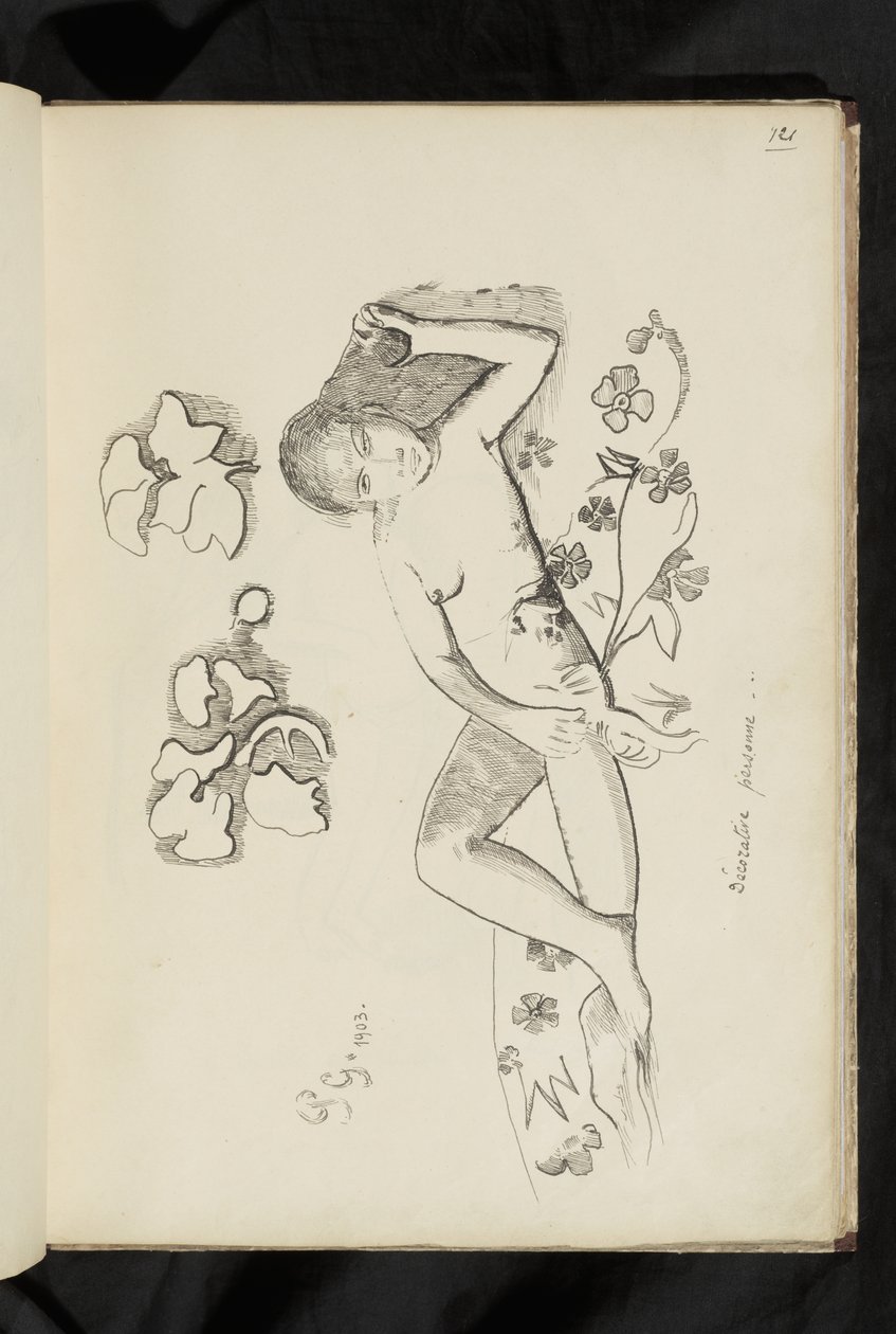 Före och efter - ritning "Dekorativ person" av Paul Gauguin