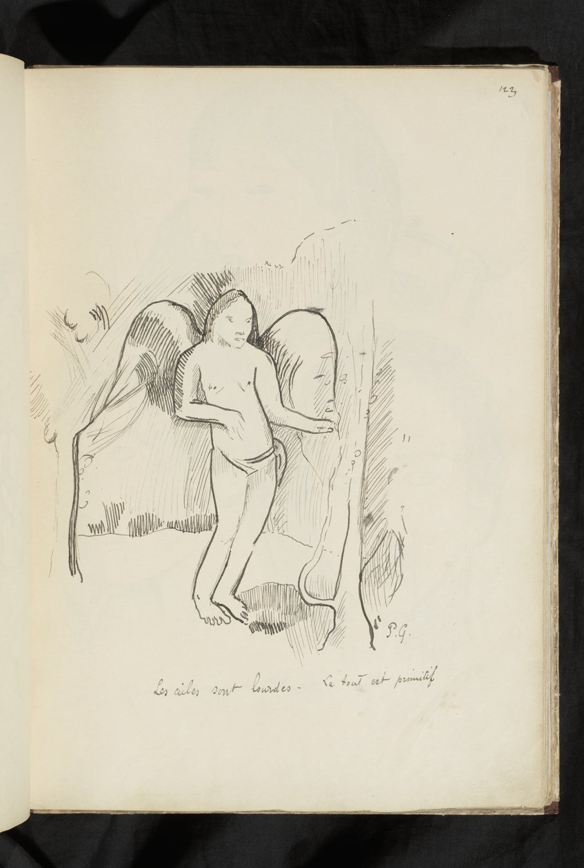 Före och efter - ritning "Vingarna är tunga. Allt är primitivt" av Paul Gauguin