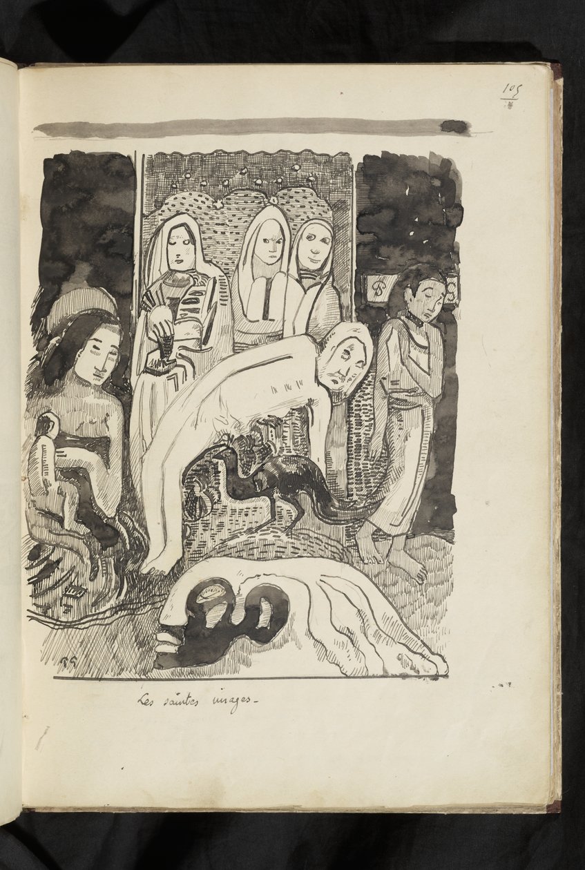 Före och efter - ritning "De heliga bilderna" av Paul Gauguin