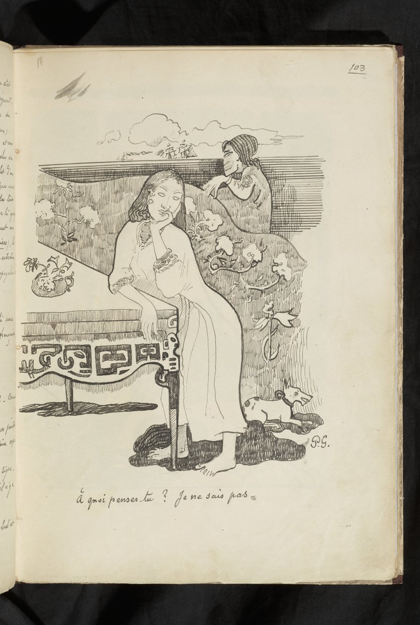 Före och efter - ritning "Vad tänker du på? Jag vet inte" av Paul Gauguin