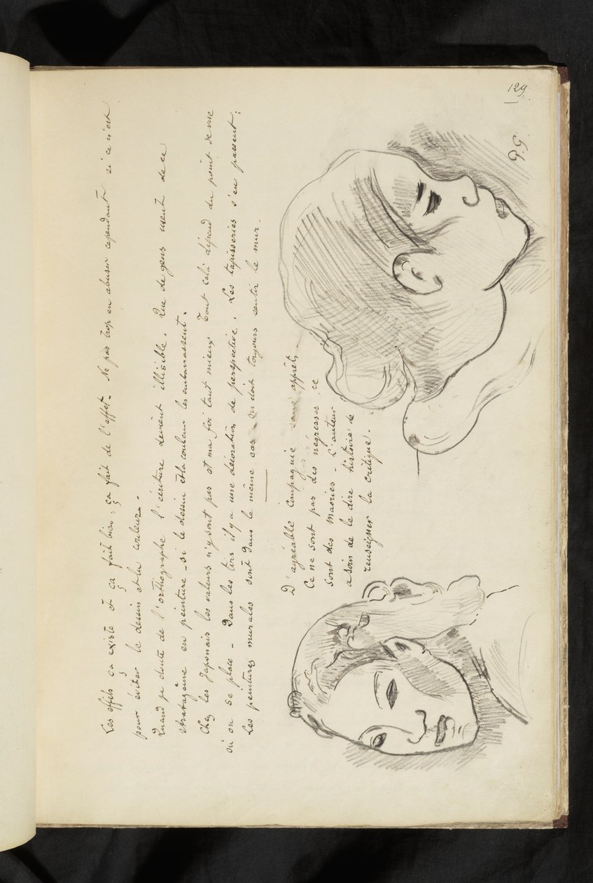 Avant et après - text och två teckningar av ett flickhuvud av Paul Gauguin