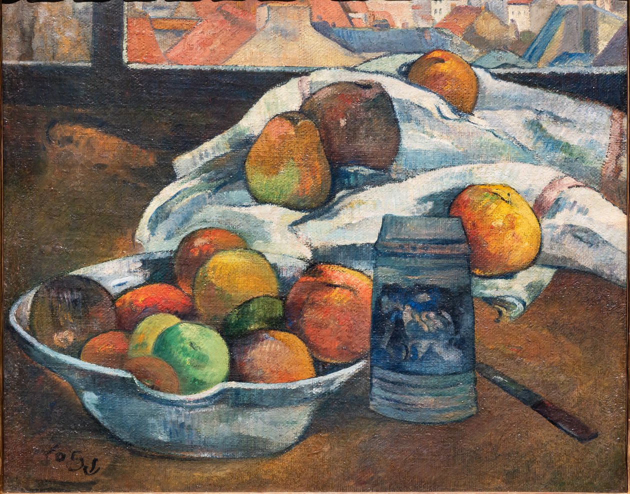 Bowl of Fruit and a Tankard before a Window, ca 1890 (olja på duk) av Paul Gauguin