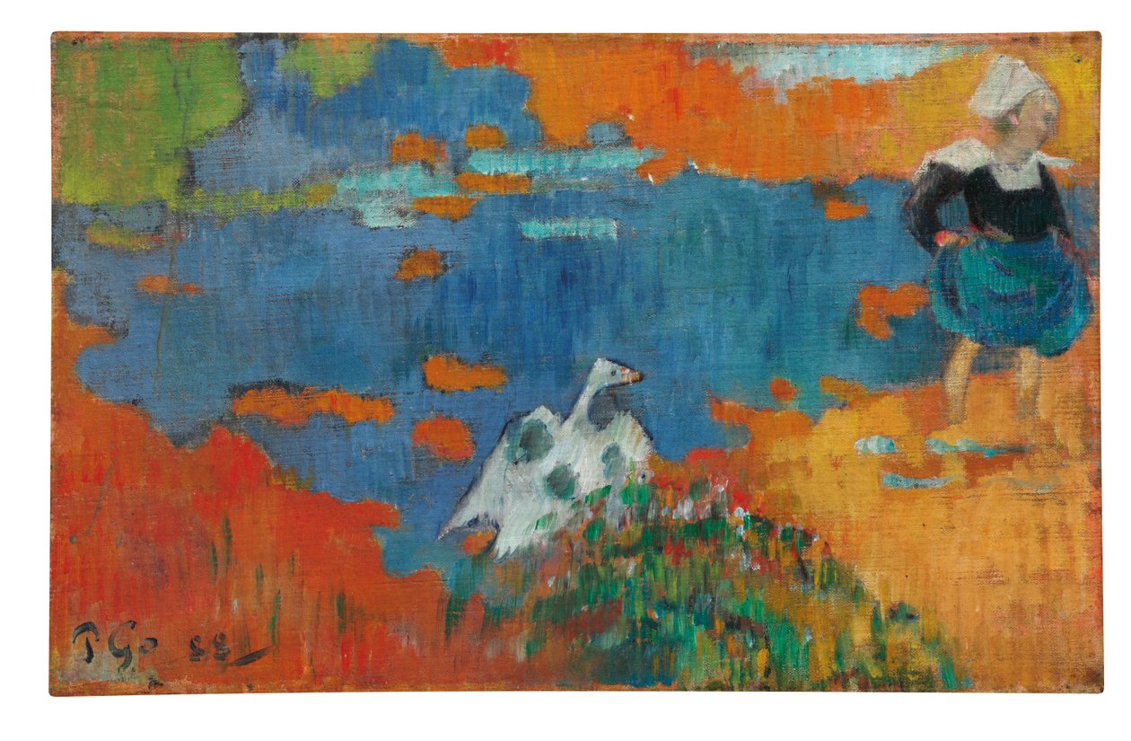 Breton flicka och en gås vid vattnet, 1888 av Paul Gauguin