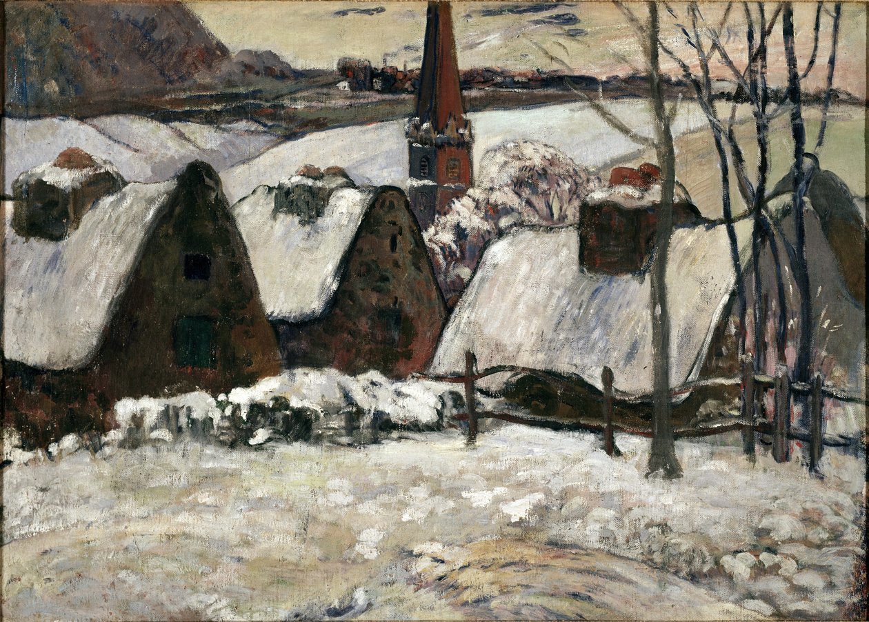Breton by under snön (olja på duk av Paul Gauguin