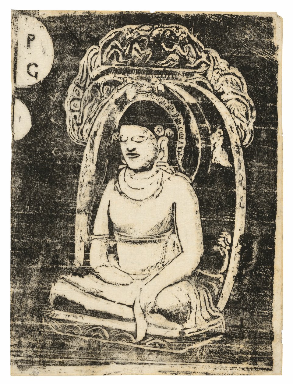 Buddha, från sviten med sena träblockstryck av Paul Gauguin