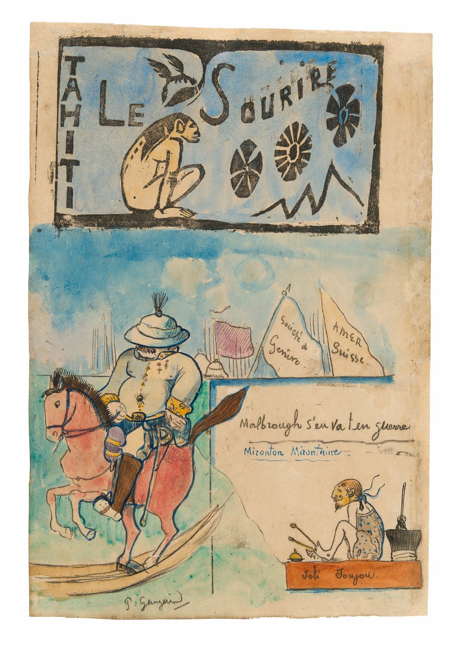Karikatyrer av Gauguin och guvernör Gallet, med huvudbonad från Le sourire av Paul Gauguin