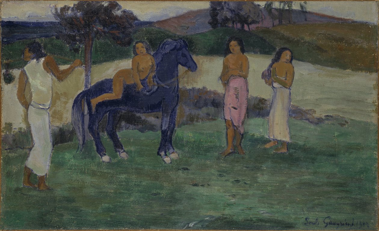 Komposition avec figures et un cheval - Komposition med figurer och en häst, av Gauguin, Paul Eugene Henri (1848-1903). Olja på duk av Paul Gauguin
