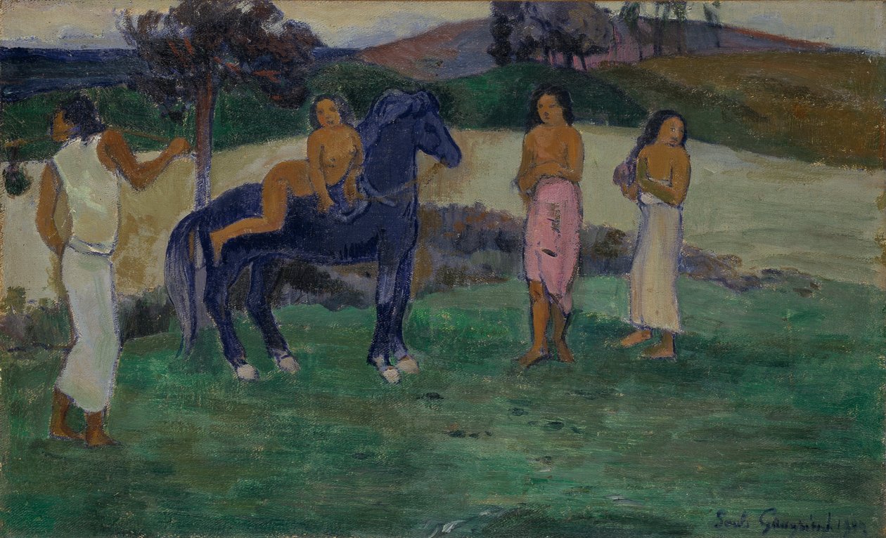 Komposition med figurer och en häst av Paul Gauguin