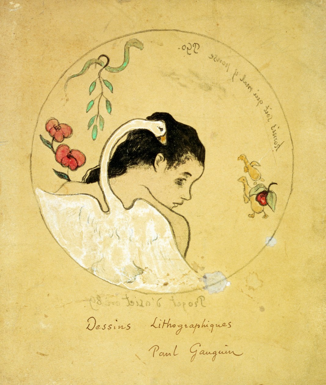 Design för en tallrik - Leda och svanen, 1889 av Paul Gauguin