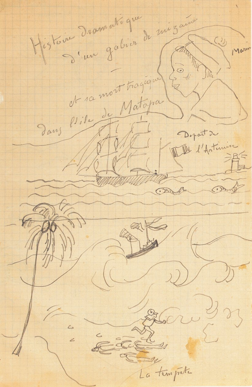 Ritning från ett album med teckningar producerade för den unge Jacques Bousquet, Pont-Aven eller Le Pouldu, 1889-90 av Paul Gauguin