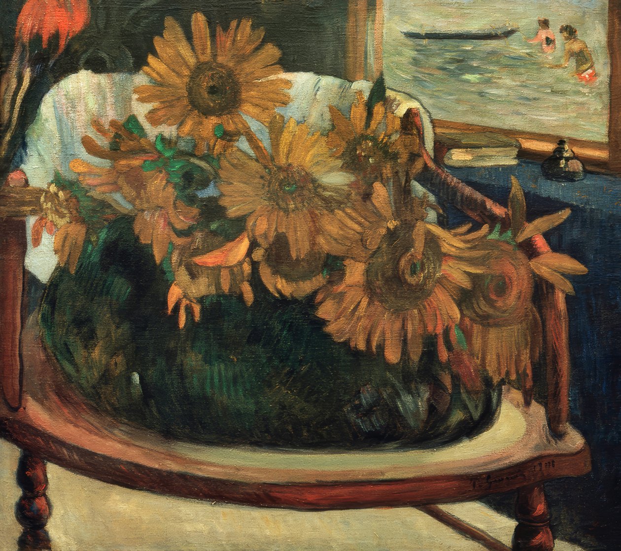Solrosblommor i en stol I av Paul Gauguin